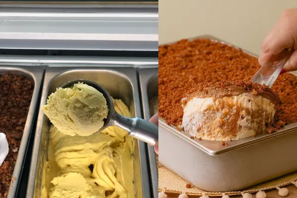 vários sabores de gelato em cubas de inox. Faz parte do curso gelato de sucesso